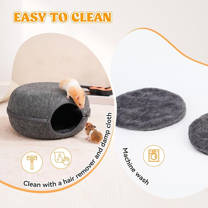 Guinea Pig Hideout 2 Pack, Double Function Guinea Pig Bed with 3 Soft Cushions, Small Animal Cage Accessories for Guinea Pigs, Hamsters, Hedgehogs, and Ferrets (Dark Grey & Dark Grey)