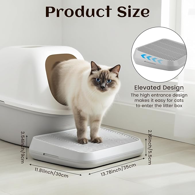 Cat Litter Box Ramp Litter Box Step for Self Cleaning Mat Cat Ramp with Filter Function, Anti-Tracking Trapping Pet Pedal Step Washable Easy to Clean, Suitable for Kitten & Senior Cats (Grey)