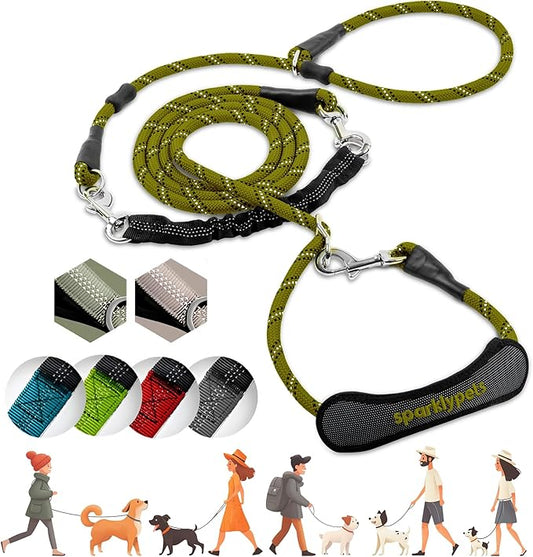 SparklyPets Multifunctional Bungee Hands Free Leash with Detachable Slip Lead – Crossbody & Waist Leash for Dog Walking, Medium & Large Breeds (Green Range)