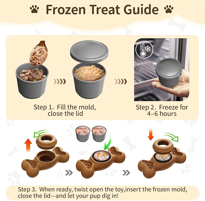 3-in-1 Enrichment Dog Toy for Aggressive Chewers, Frozen Treat Toy & Interactive Treat Dispenser with Peanut Butter Grooves, Long Lasting Chew Toy for Large Dogs, Easy to Clean, Brown