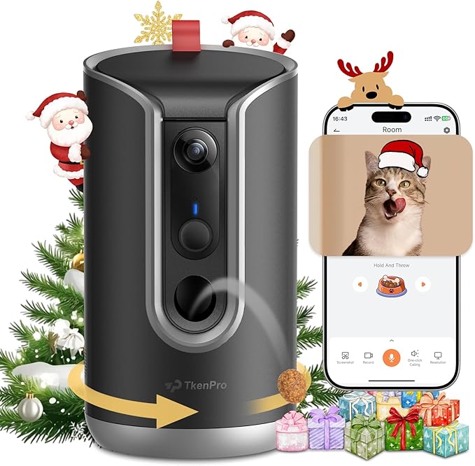 2K Pet Camera Treat Dispenser, AI Photo Album, Dog Camera with 360° Auto Tracking & 5G/2.4G WiFi, 2-Way Talk, Remote Treat Tossing, Motion Alerts for Cats Indoor
