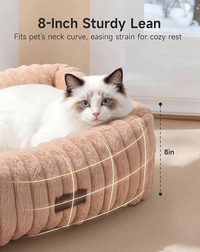 Heated Cat Bed Indoor, Pet Bed with 6 Temperature & 5 Timer Settings, Fluffy Cat Couch with Removable Machine-Washable Cover for Dogs Kitten Puppy in Winter, UL & FCC Certified, Small, Brown