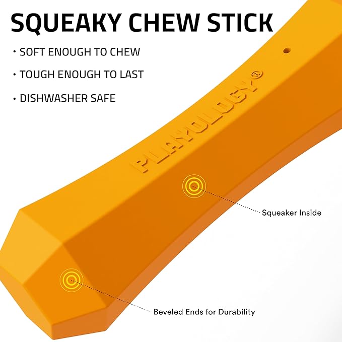 Playology Dog Toys | Durable Squeaky Chew Stick for Dogs | Medium Pumpkin Spice Scented Toy - Easy to Clean and Made from Non Toxic Materials