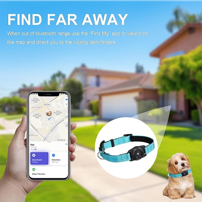 Tracking Collar for Dogs Waterproof Adjustable Air Tag Dog Collar Holder, Comfortable Dog Collars for Small Medium Large Dogs (SkyBlue, L)