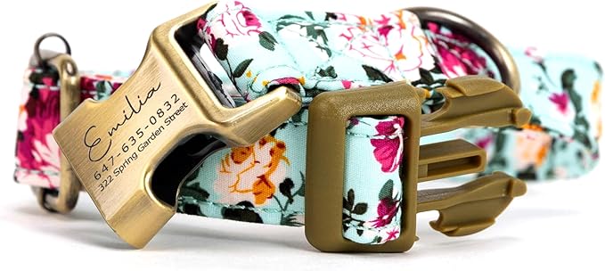 Personalized Dog Collar with Name and Phone Number Engraved,Adjustable Custom Puppy Collar,Organic Cotton Pet Collar for Small Medium Large Boy Girl Dogs