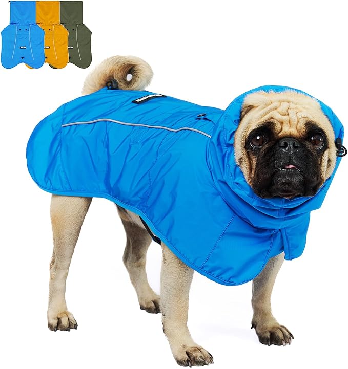 Tuff Pupper Waterproof Dog Raincoat | Full-Body Windproof Rain Jacket for Dogs | Reflective Strips | Breathable Mesh Lining | Adjustable Fit | Leash Port | Small Medium Large XL XXL Dogs (Blue, S)
