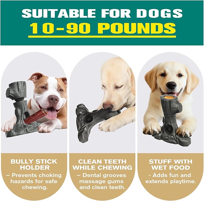 Ansoniser 2-in-1 Bully Stick Holder & Chew Toy - Tree Stump Design Prevents Choking, Keeps Dogs Busy with Mental Stimulation, for All Breed Sizes, Easy to Clean