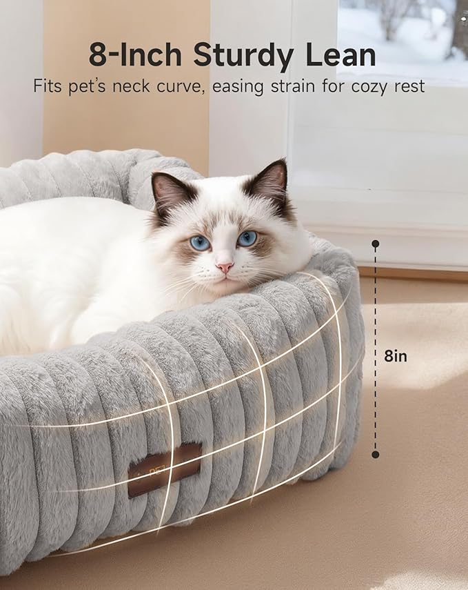 Heated Cat Bed Indoor, Pet Bed with 6 Temperature & 5 Timer Settings, Fluffy Cat Couch with Removable Machine-Washable Cover for Dogs Kitten Puppy in Winter, UL & FCC Certified, Small, Grey