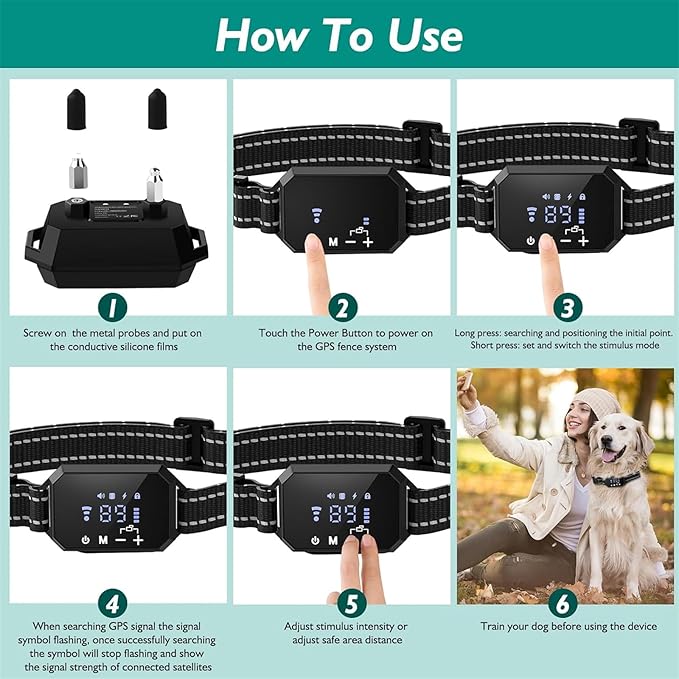 GPS Wireless Dog Fence, Electric Pet Containment System for Stubborn Dogs, Safe Effective, Rechargeable Waterproof Shock Collar Receiver, Tone/Static Correction, Harmless for All Dogs,black