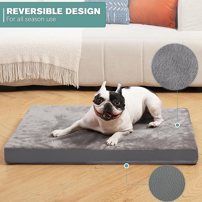 Waterproof Dog Bed Medium Size Dog, Orthopedic Washable Crate Pad 30 inch, Foam Pet Bed with Removable Cover Reversible, Outdoor Anti-Slip Kennel Pad 29"x18", Gray