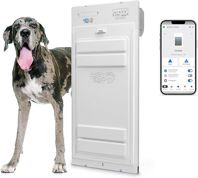 Power Pet Automatic ROLL UP Door by High Tech Pet Brand - Motorized Panel Rolls Up - Pet Operated - Remote App Control - 24/7 Exit & Entry Timers (Door Mount, X-Large)