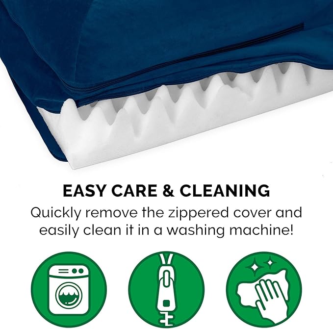 Furhaven Orthopedic Dog Bed for Large/Medium Dogs w/ Removable Bolsters & Washable Cover, For Dogs Up to 55 lbs - Plush & Velvet L Shaped Chaise - Deep Sapphire, Large