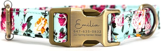 Personalized Dog Collar with Name and Phone Number Engraved,Adjustable Custom Puppy Collar,Organic Cotton Pet Collar for Small Medium Large Boy Girl Dogs