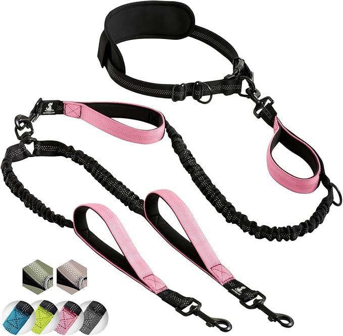 SparklyPets Hands Free Double Dog Leash – Dual Leash for Medium and Large Breeds – Lead for 2 Dogs with Padded Handles, Reflective Stitches, No Pull, Tangle Free