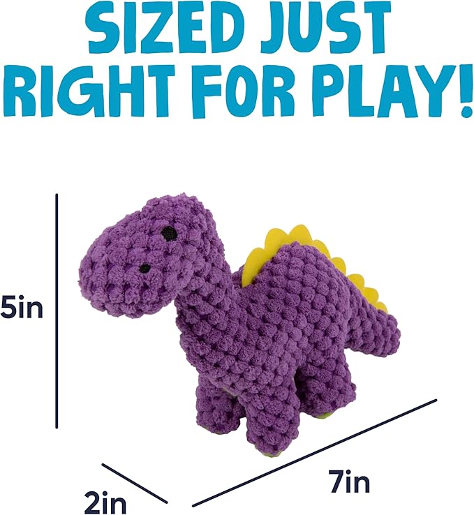 goDog Checkers Just for Me Dinos Bruto Squeaky Plush Dog Toy, Chew Guard Technology - Purple, Mini