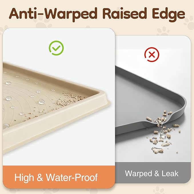 ISSEVE Cat Litter Mat 54" x 27.5" XXL, Extra Large Silicone Mat for Litter Box, 1.38" Raised Edge Waterproof Litter Trapping Mat Pad for Scatter Control, Soft on Kitty Paws, Protect Floor (Beige)