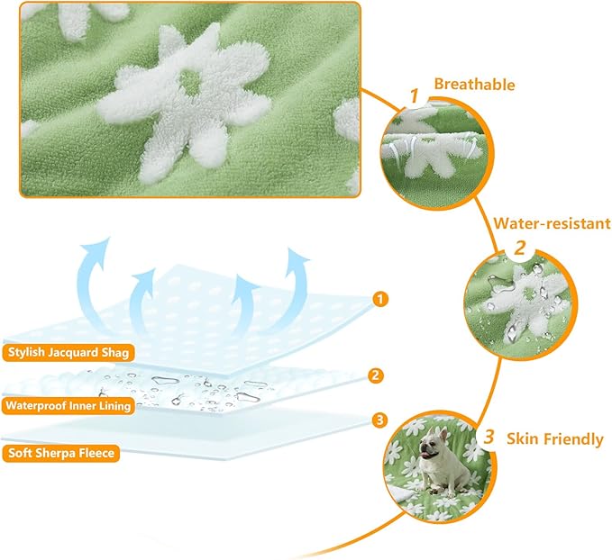 Waterproof Pet Blanket,Dog Bed Covers Couch Sofa Stylish Jacquard Pets Throw Blankets for Puppy Cats Washable Reversible Furniture Protection Covers (Green Flower,XL)