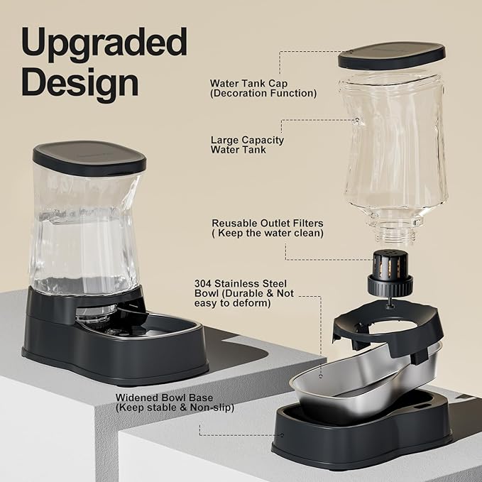 Gardner Pet Automatic Dog Water Dispenser Gravity Stainless Steel Water Waterer Feeder, 100% BPA-Free Large Capacity Water Feeding Bowls for Medium & Large-Sized Dogs Cats Other Pets -(1 Gallon)