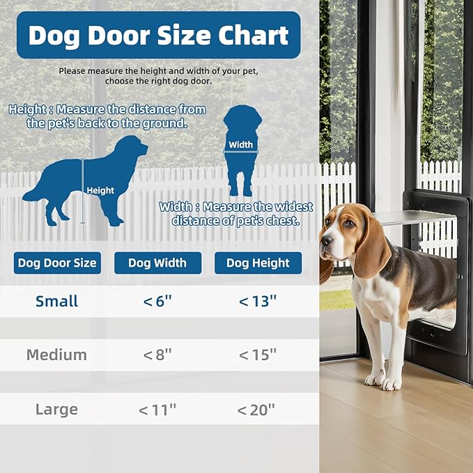 Dog Door for Sliding Glass Door, Magnetic Plastic Flap Sliding Door Pet Insert with Lock, Adjustable Height 74.2”-80.7”, No-Cut Installation for Patio Dog Access(Black S)
