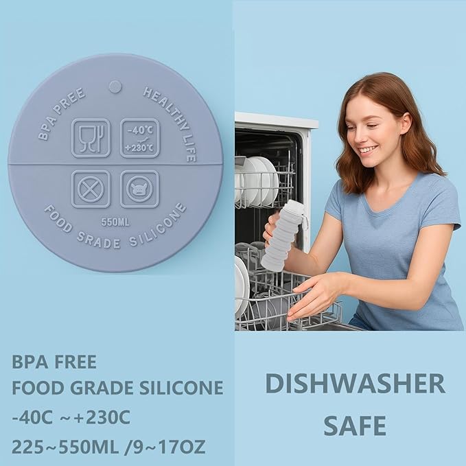 Dog Water Bottle Collapsible & Portable Squeeze, 9oz-17oz Water Dispenser & Folding Bowl,5 Levels Capacity in 1,Carabiner Clip,100% Food-Grade Silicone, Outdoor Walking,Hiking,Travel