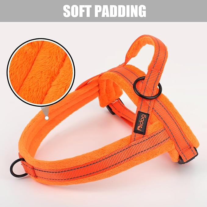 Didog Soft Flannel Padded Dog Vest Harness, No Pull/Quick Fit Reflective Dog Strap Harness, Easy for Training Walking (XS:Chest 15-18", Orange)