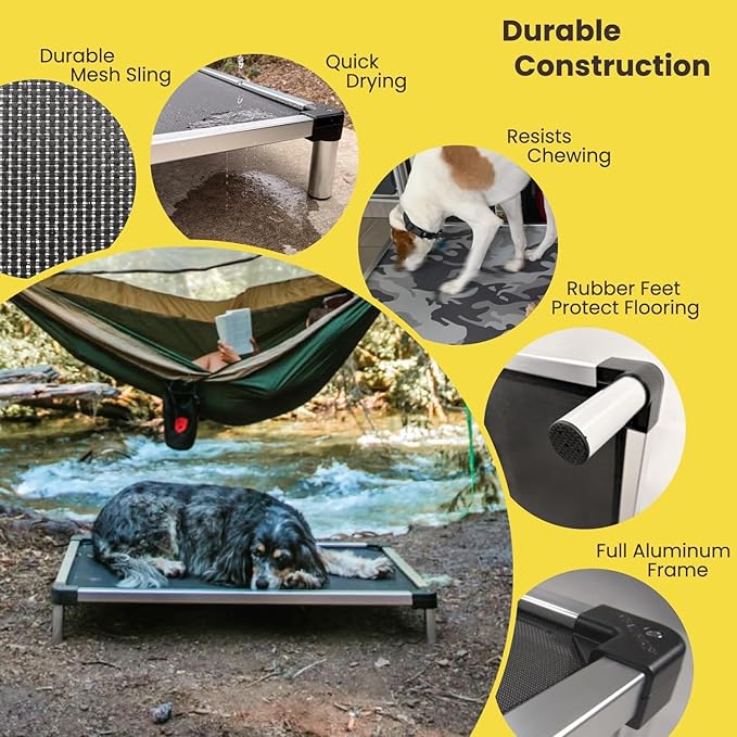 K9 Ballistics Chew Proof Elevated Outdoor Cooling Cot Bed for Medium Dogs - Virtually Indestructible, Preassembled, Withstands Aggressive Chewers - M, Black Mesh