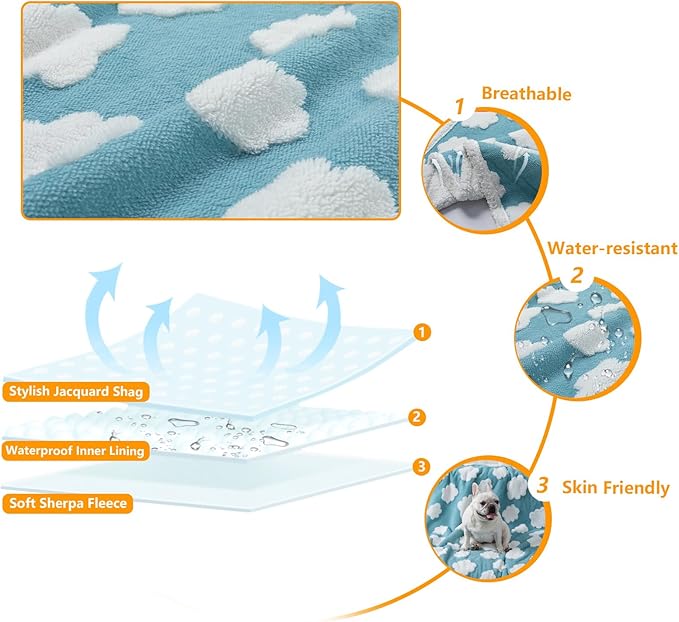 Waterproof Pet Blanket,Dog Bed Covers Couch Sofa Stylish Jacquard Pets Throw Blankets for Puppy Cats Washable Reversible Furniture Protection Covers (Blue Cloud,S)