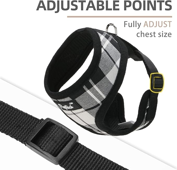 PUPTECK Soft Mesh Dog Harness and Leash Set Pet Puppy Cat Comfort Padded Vest No Pull Harnesses, Black&White, XS