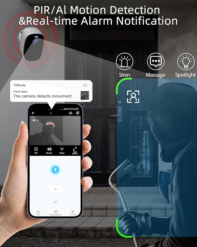 5G/2.4G WiFi Security Cameras Wireless Outdoor, 2K Battery Powered WiFi Cameras with AI Motion Detection Spotlight Siren,Color Night Vision, 2-Way Talk, Waterproof, Cloud/SD Storage, Works w/Alexa