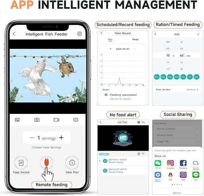 hygger WiFi Automatic Fish Feeder for Aquarium, Smart App Control Auto Fish Food Dispenser with Camera and Timer, Vacation Feeder with 230ml Large Capacity and USB Cable for Turtle Betta Koi Tank