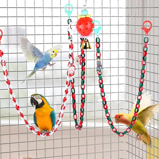 Christmas Parakeet Cockatiel Bird Toys,Plastic Chain Links Bird Cage Accessories Mix Color Hammock Swing Toy for Budgerigar, Conures, Love Birds, Finches, Mynah