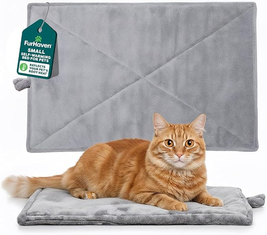 FurHaven ThermaNAP Self Warming Cat Mat, Dog Bed for Crates with Self-Warming Technology for Cozy Rest, Fully Machine Washable, Small, Plush Faux Fur, Gray