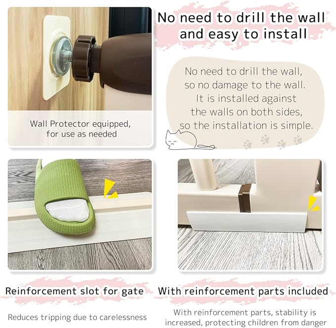 Lumizone Extra Tall Pet Gate 55.12" High Pressure Mounted 46.65"-50.78" Extra Wide (9 Sizes) 1.37" Gap for Cat Dog Stairs Doorway Hallway No Drilling Auto-Close (46.65"-50.78" W, Cream White)