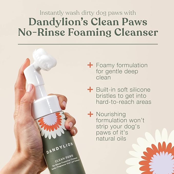 Dandylion Daily Paw Care Kit – No‑Rinse Paw Cleaner + Hydrating Paw Lotion with Brush – Gentle, pH‑Balanced, Fragrance‑Free, Plant‑Based