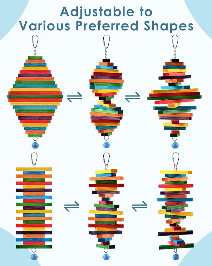 Bissap 4 PCS Bird Chew Toys, Multicolored Bagel Cascade Bird Parrot Chewing Sticks Biting Wooden Blocks Toy for Small Medium Conure Parakeet Cockatiels Lovebird Similar Sized Pet Birds