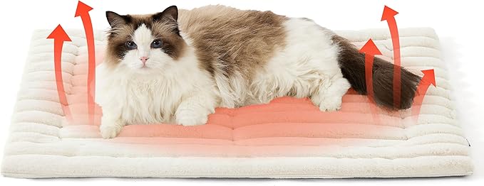 Bedsure Self Warming Cat Bed, Medium Self Heating Dog Crate Pad, Thermal Extra Warm Puppy Mat Indoor, Non-Slip & Washable, Not Electric, 30" x 20", White