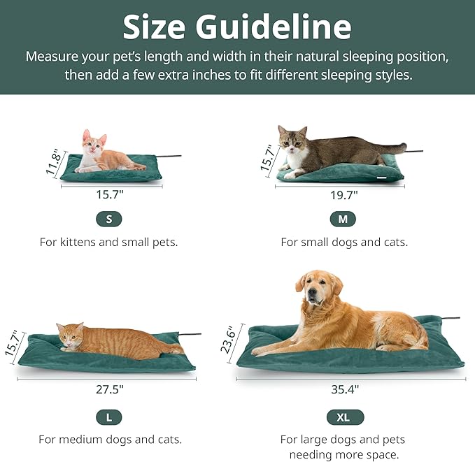 Outdoor Heated Cat Bed, Soft Pet Heating Pad with Steel-Wrapped Cord, Outside Pet Warmer for Feral Cats and Dogs, 27.5" x 15.7", 50 Watts