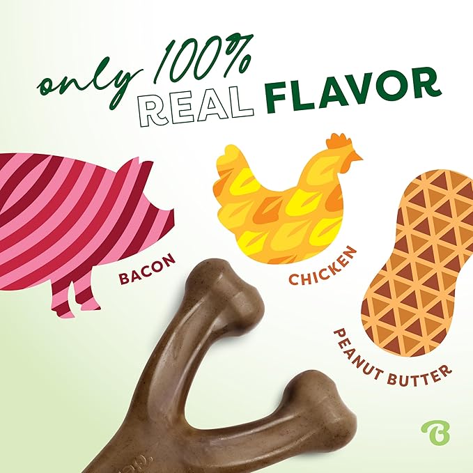 Small 3-Pack, Benebone Wishbone Durable Dog Chew Toy for Aggressive Chewers, Real Bacon, Chicken, Peanut Butter, Made in USA, Variety Pack