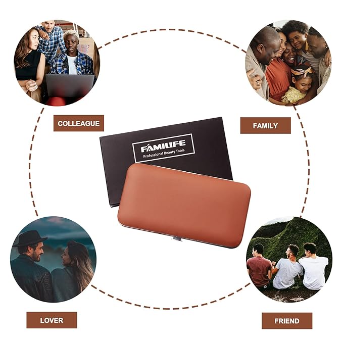 Manicure Set, FAMILIFE Professional Manicure Kit Nail Kit Mens Grooming Tools Pedicure Tool 9PCS Gifts for Men Boyfriend Stainless Steel Nail Clipper Set Leather Case Brown