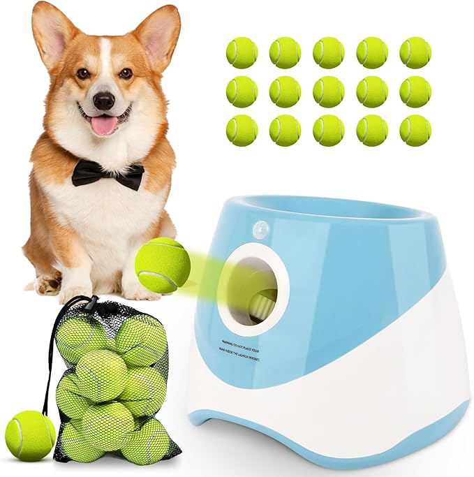 Automatic Dog Ball Launcher, 15 Mini Tennis Balls (2 inch),Ball Thrower Machine for Small Dogs Indoor & Outdoor