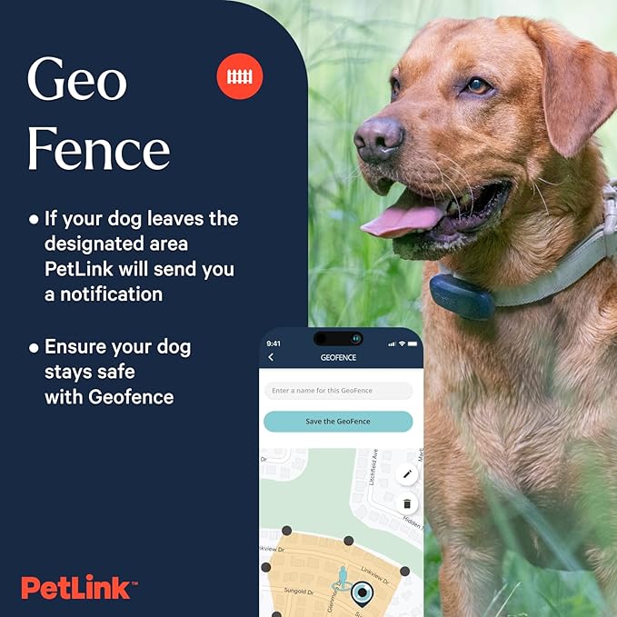 PetLink GPS Dog Tracker - Real-time Pet Tracker Collar - Waterproof Dog GPS Tracker with Virtual Fence