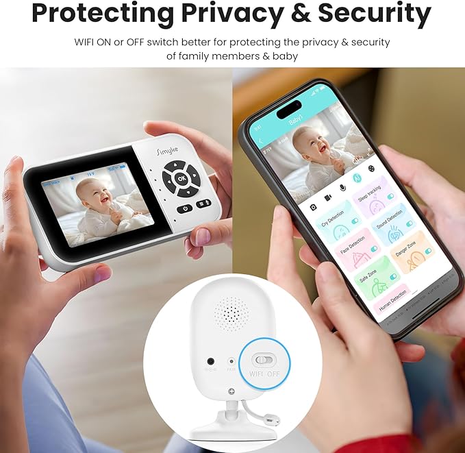 Dual Mode Baby Monitor,1080p Video APP,2.8'' IPS Screen,10-Hour Streaming,Smart AI Humanoid&Cry Detection,Camera&Audio,Two-Way Talk,Night Vision,Lullaby,1500ft Long Range,Video playback&storage
