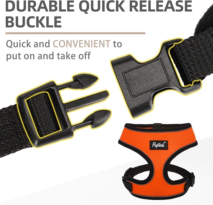 PUPTECK Soft Mesh Dog Harness and Leash Set Pet Puppy Cat Comfort Padded Vest No Pull Harnesses, Solid Orange, M