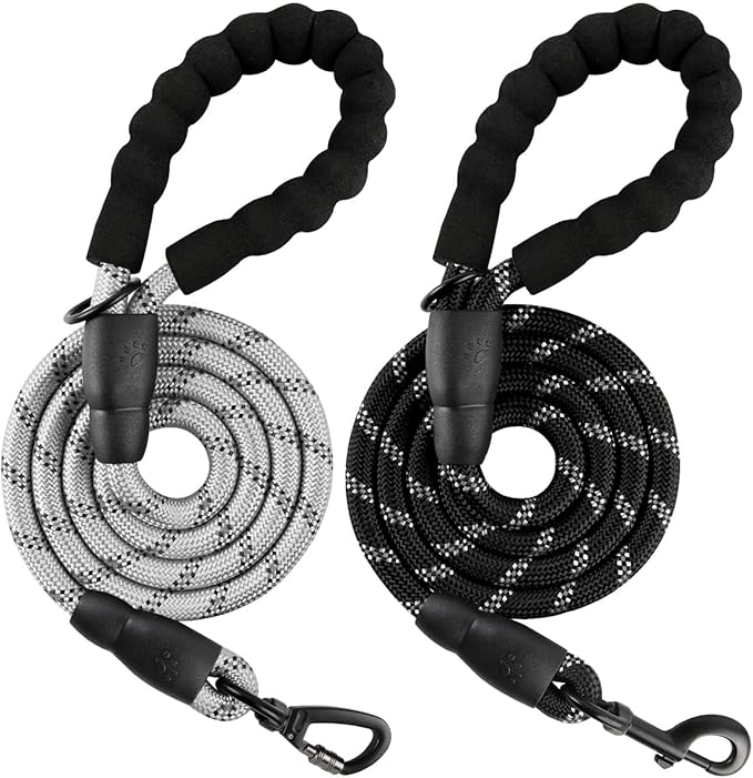 BARKBAY Dog Leashes for Large Dogs Heavy Duty Dog Leash 2 Pack 5 FT with Comfortable Padded Handle Highly Reflective Threads for Medium Large Dogs Walking Training Running (5FT-1/2,Gray+Black)
