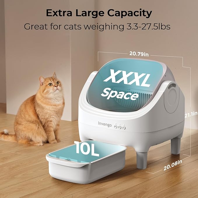 Automatic Cat Litter Box Self Cleaning, App Control, Open-Top Automatic Litter Box with Safety Sensors, Ultra-Quiet, 10L Waste Bin with Odor Control, 2 Rolls of Garbage Bags, Khaki