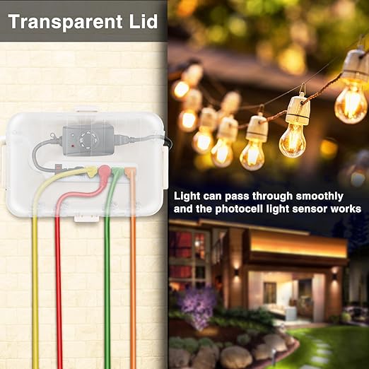 Flemoon Outdoor Electrical Box with Transparent Lid, IP54 Waterproof Electrical Box Outdoor, Large Weatherproof Extension Cord Cover with Clear Cover for Photocell Light Sensor Timer, Outlet, Almond