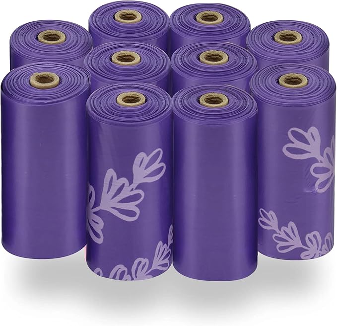 Best Pet Supplies Dog Poop Bags (150 Bags) for Waste Refuse Cleanup, Doggy Roll Replacements for Outdoor Puppy Walking and Travel, Leak Proof and Tear Resistant, Thick Plastic - Purple