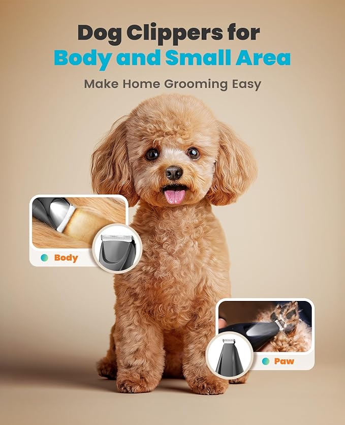 oneisall LED Light Dog Trimmer Clippers, Cordless Dog Grooming Kit 2 in 1, 2000mAh Pet Grooming Clippers Paw Trimmer Nail Grinder for Paw, Nail, Face, Ears, Legs, Body