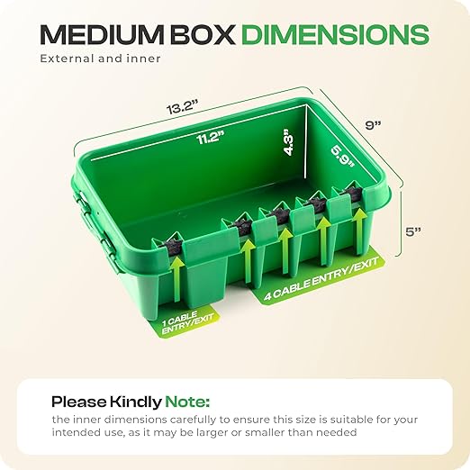 SockitBox – The Original Weatherproof Connection Box – Indoor & Outdoor Electrical Power Cord Enclosure for Timers, Extension Cables, Transformers, Power Strips, Lights, Tools & More – Medium – Green