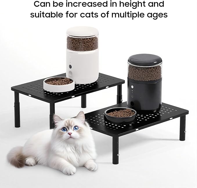 ‌Adjustable Automatic Cat Feeder Stand - Non-Slip Elevated Holder for Cats/Puppies, Fits Most Automatic Feeders & Water Dispensers, Black(Holder ONLY)